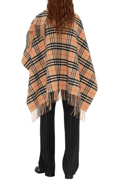 Burberry Charlotte Cape With Plaid Pattern And Fringe In Sand