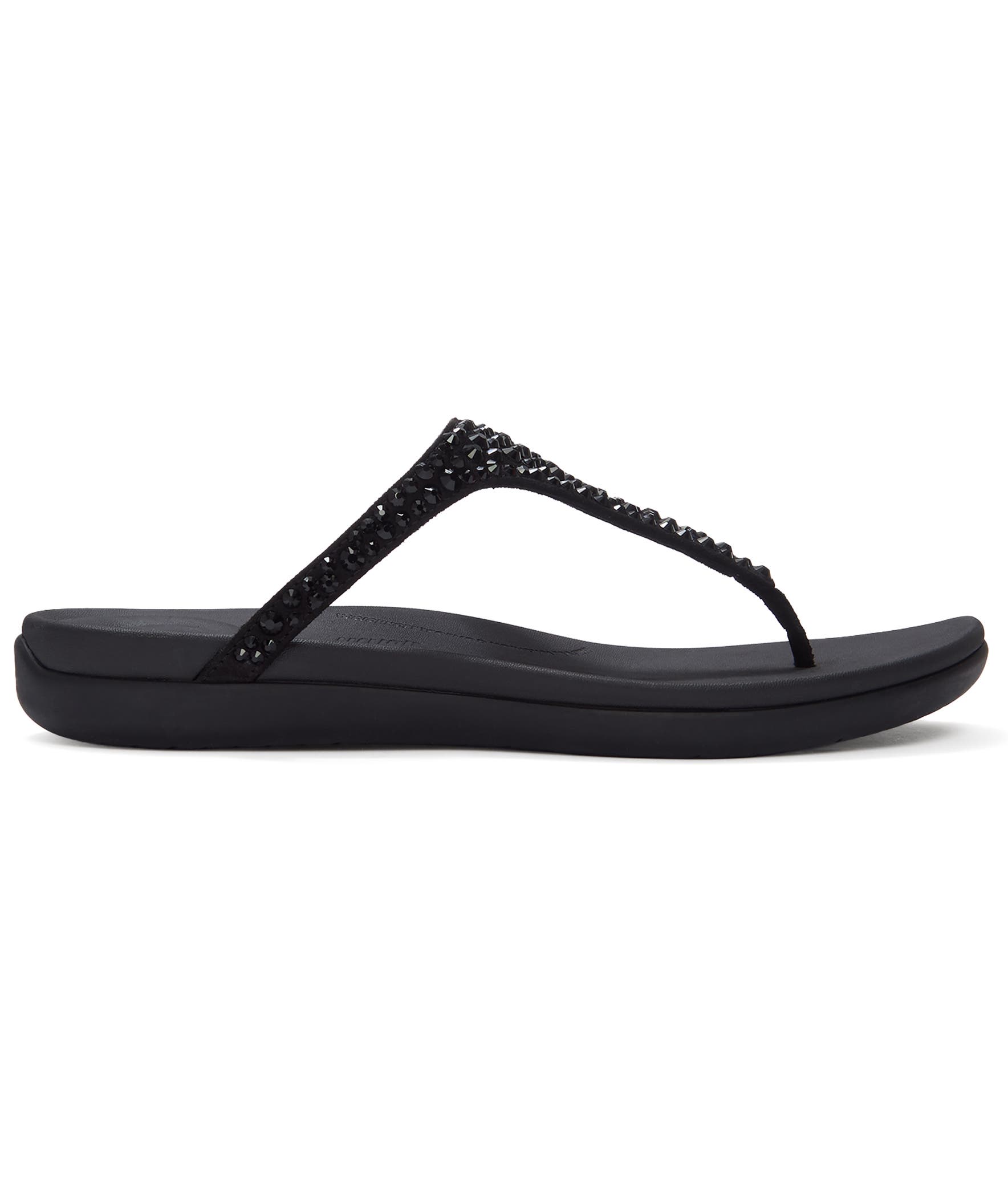 FitFlop Solay Mixed-Crystal Toe-Post Sandals, Alternate, color, Black