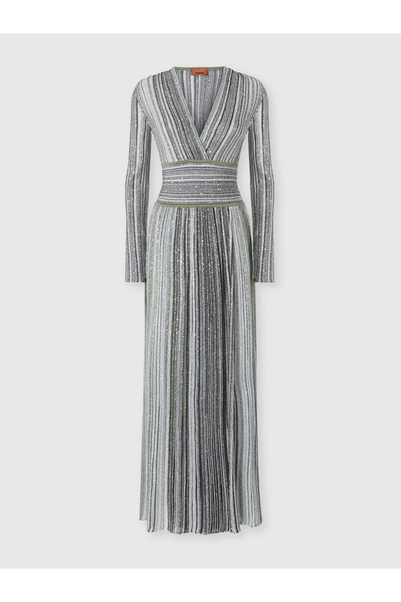 Midi Dress With V-neck In Viscose-blend Lamé, Main, color, Green