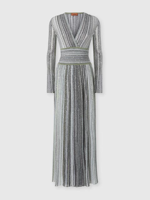 Midi Dress With V-neck In Viscose-blend Lamé