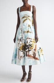 Oscar de la Renta Dominican Landscape Stretch Poplin Sundress