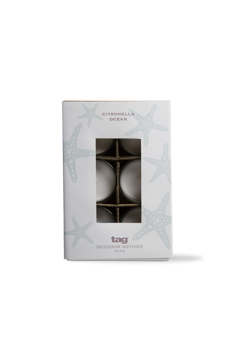 tag Citronella Ocean Glass Votives Set of Six Scented Candles, Main, color, Beige