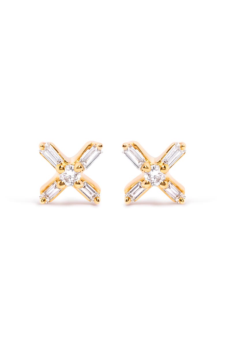 Haus of Brilliance 10K Yellow Gold 1/10 Ct Round and Baguette Diamond Criss Cross X Stud Earring, Main, color, Yellow