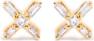 Haus of Brilliance 10K Yellow Gold 1/10 Ct Round and Baguette Diamond Criss Cross X Stud Earring