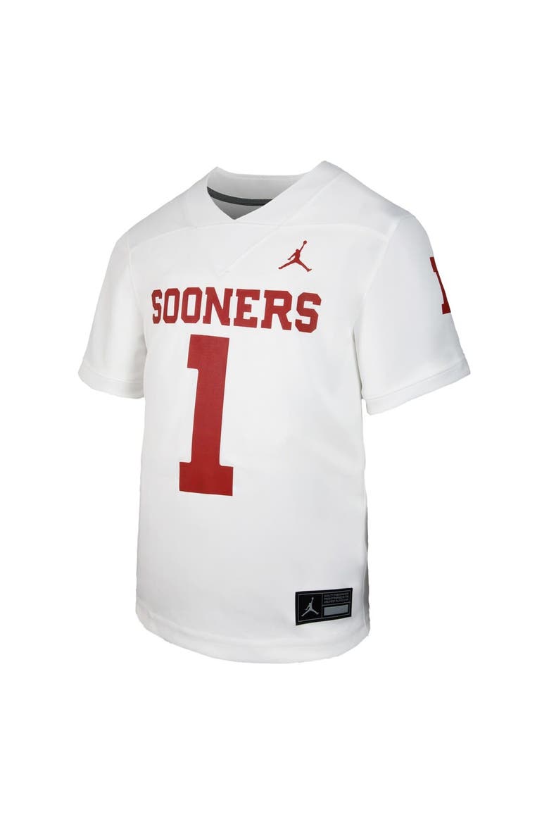 Youth Jordan Brand #1 White Oklahoma Sooners Untouchable Replica Game Jersey, Alternate, color, White
