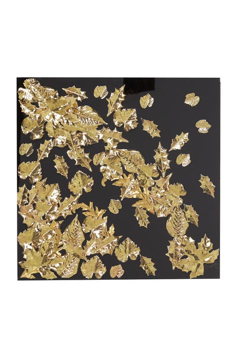 Large Square Modern Black & Metallic Gold Leaf Shadow Box Wall Decor