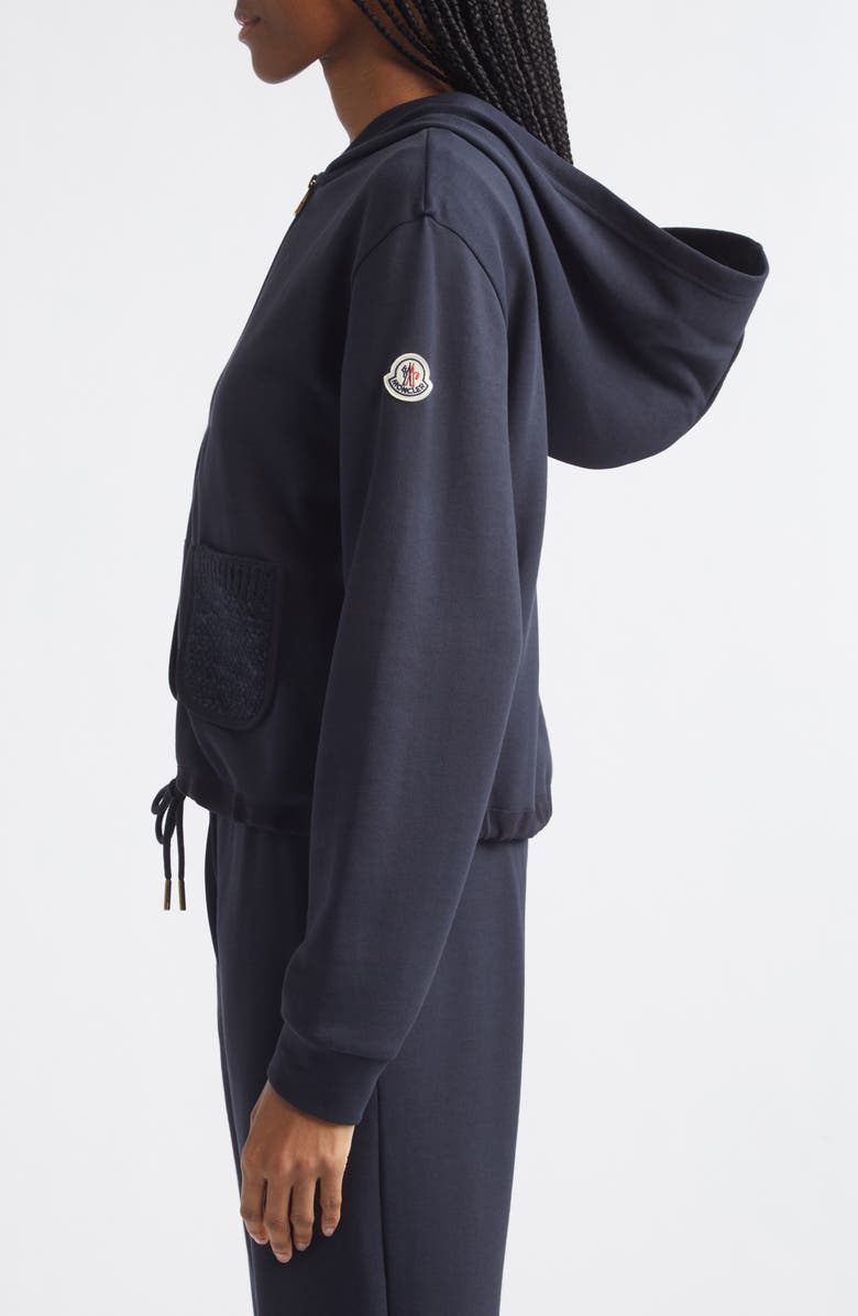 Moncler Mixed Media Zip Hoodie, Alternate, color, Blue