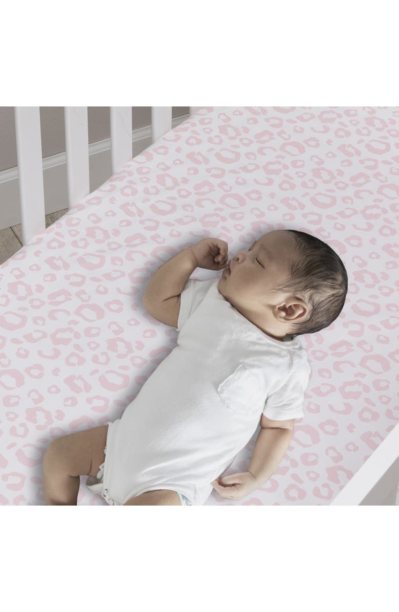 Lambs & Ivy Signature Leopard Organic Cotton Fitted Crib Sheet, Alternate, color, Pink