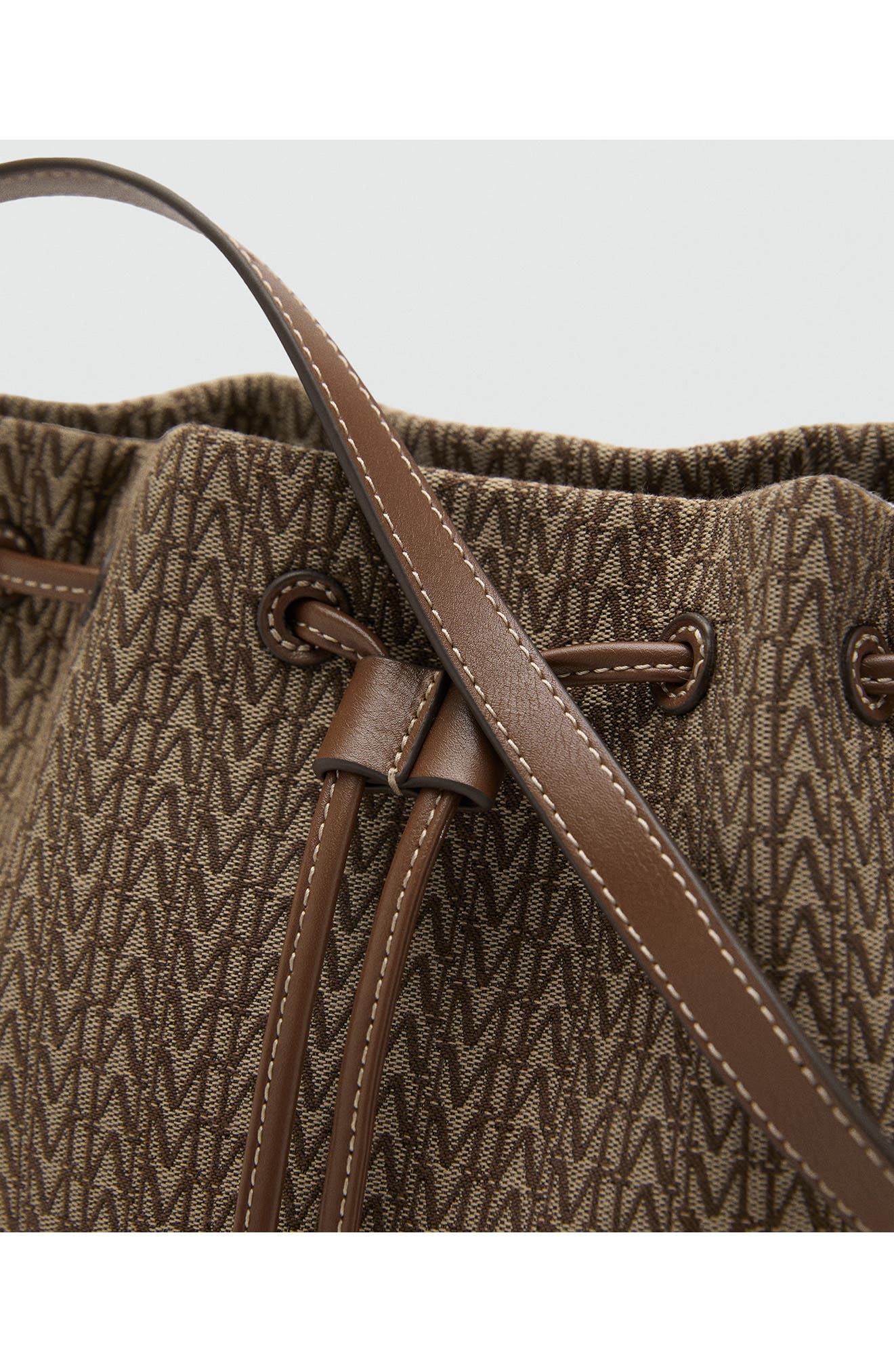 MANGO Logo Jacquard Bucket Bag, Alternate, color, Chocolate