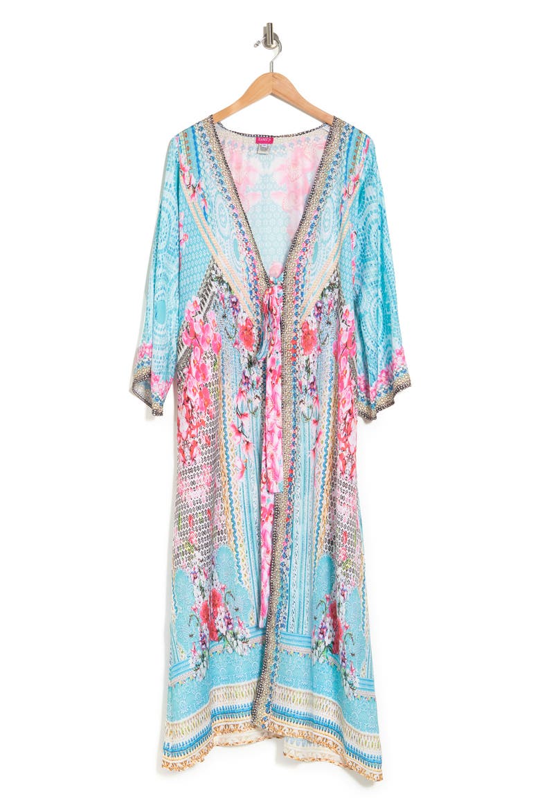 Turquoise Patterned Ruana, Alternate, color, TURQUOISE