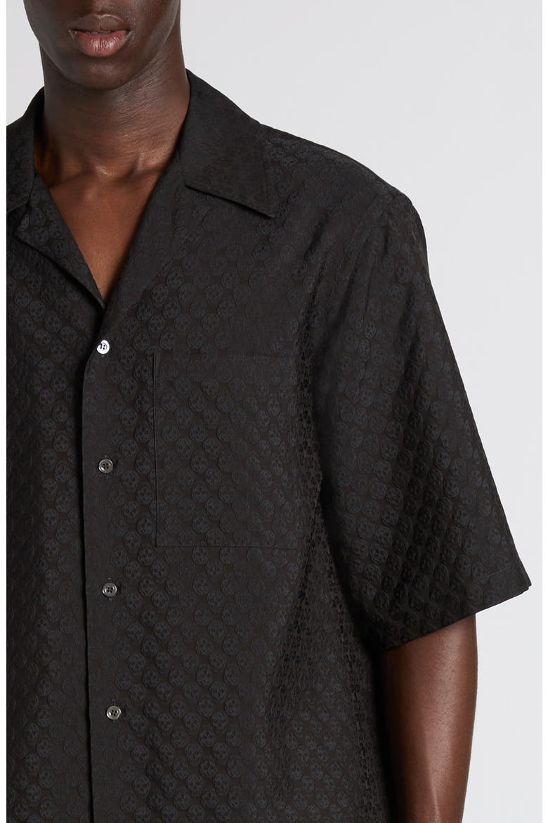 Skull Jacquard Satin Camp Shirt, Alternate, color, BLACK/ BLACK