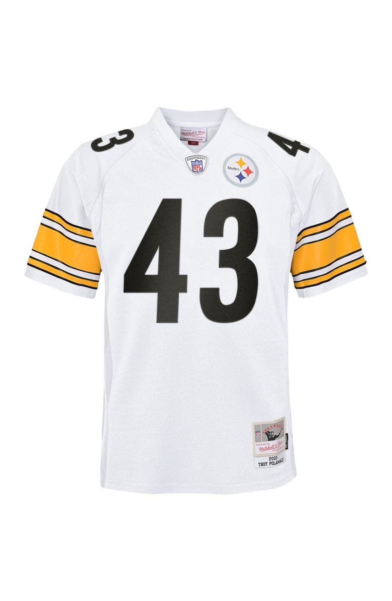 Mitchell & Ness Youth Mitchell & Ness Troy Polamalu White Pittsburgh Steelers 2005 Retired Player Legacy Jersey, Alternate, color,