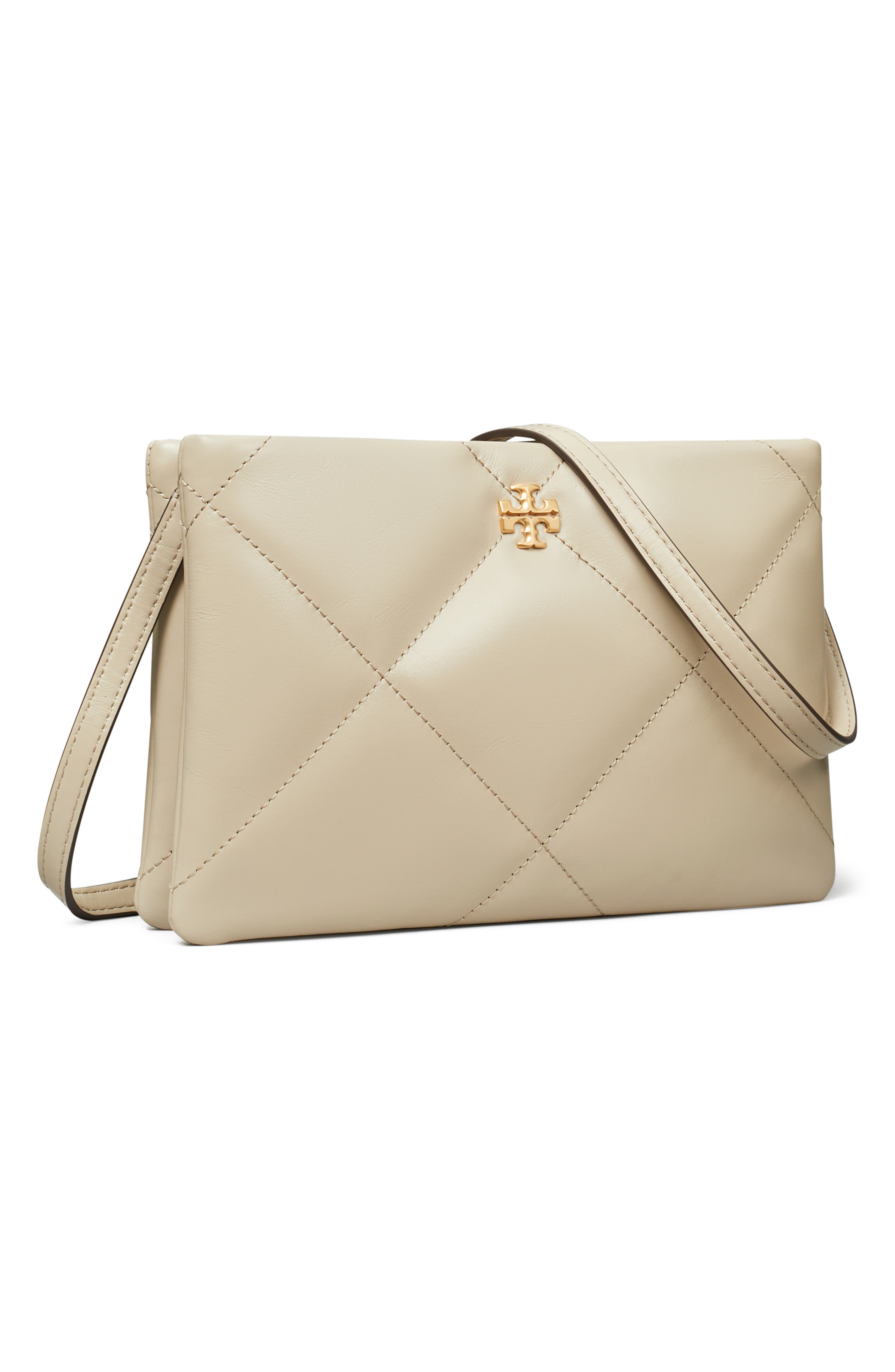 Tory Burch Kira Diamond Quilted Leather Crossbody Bag, Alternate, color, Light Stone