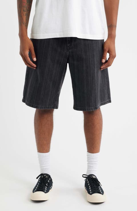Rylan Loose Fit Stripe Cotton Denim Shorts