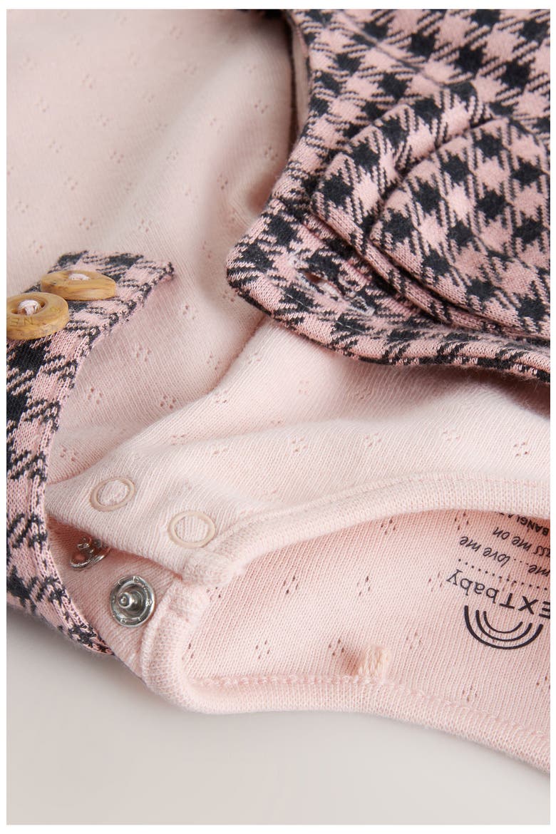 Pointelle Bodysuit & Bow Accent Check Overalls Set, Alternate, color, PINK