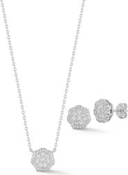 GLAZE JEWELRY Flower Cubic Zirconia Pendant Necklace & Stud Earrings Set
