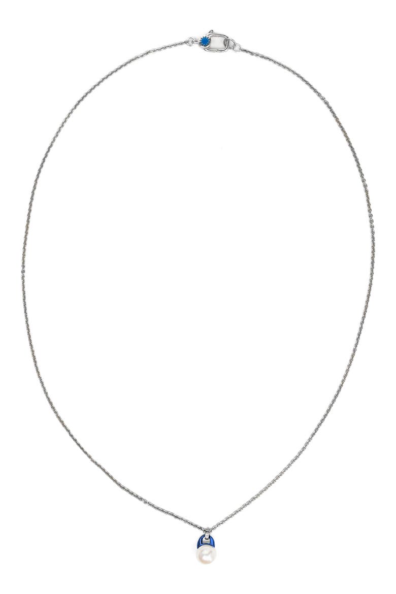 Graphic Freshwater Pearl Necklace, Main, color, SILVER/ BLUE