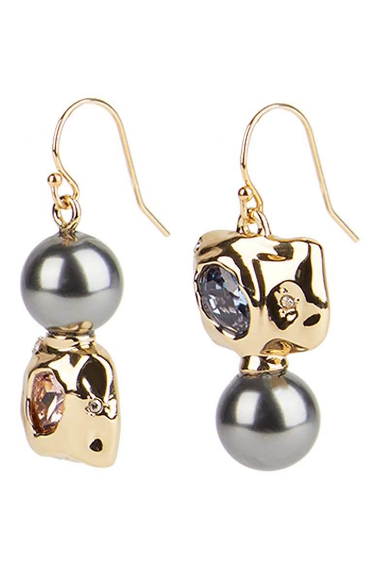 Future Antiquity Mismatched Crystal & Imitation Pearl Drop Earrings, Alternate, color, GOLD