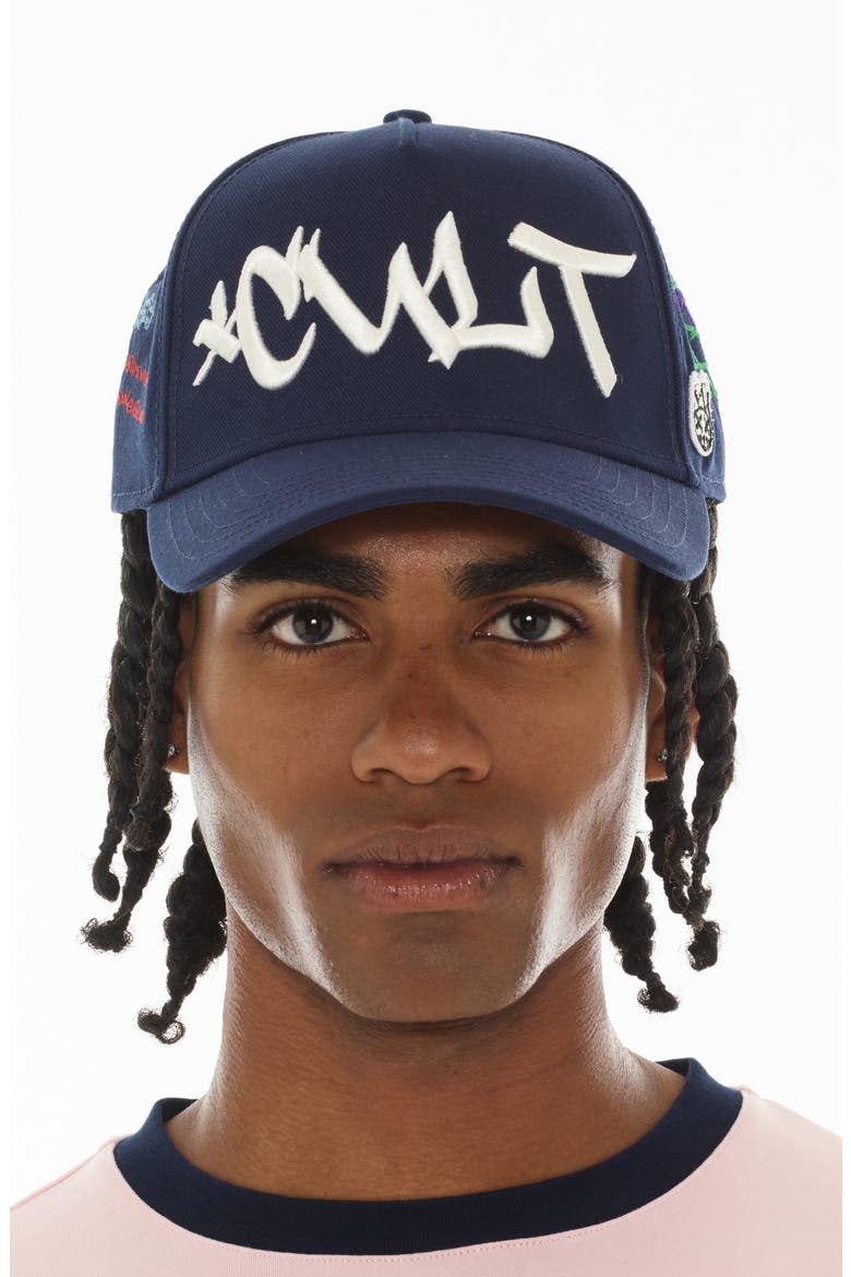 Graffiti Logo Trucker Hat, Alternate, color, MIDNIGHT BLUE