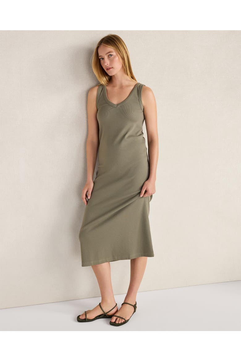 Organic Cotton Rib Knit V-Neck Midi Dress, Main, color, Vetiver