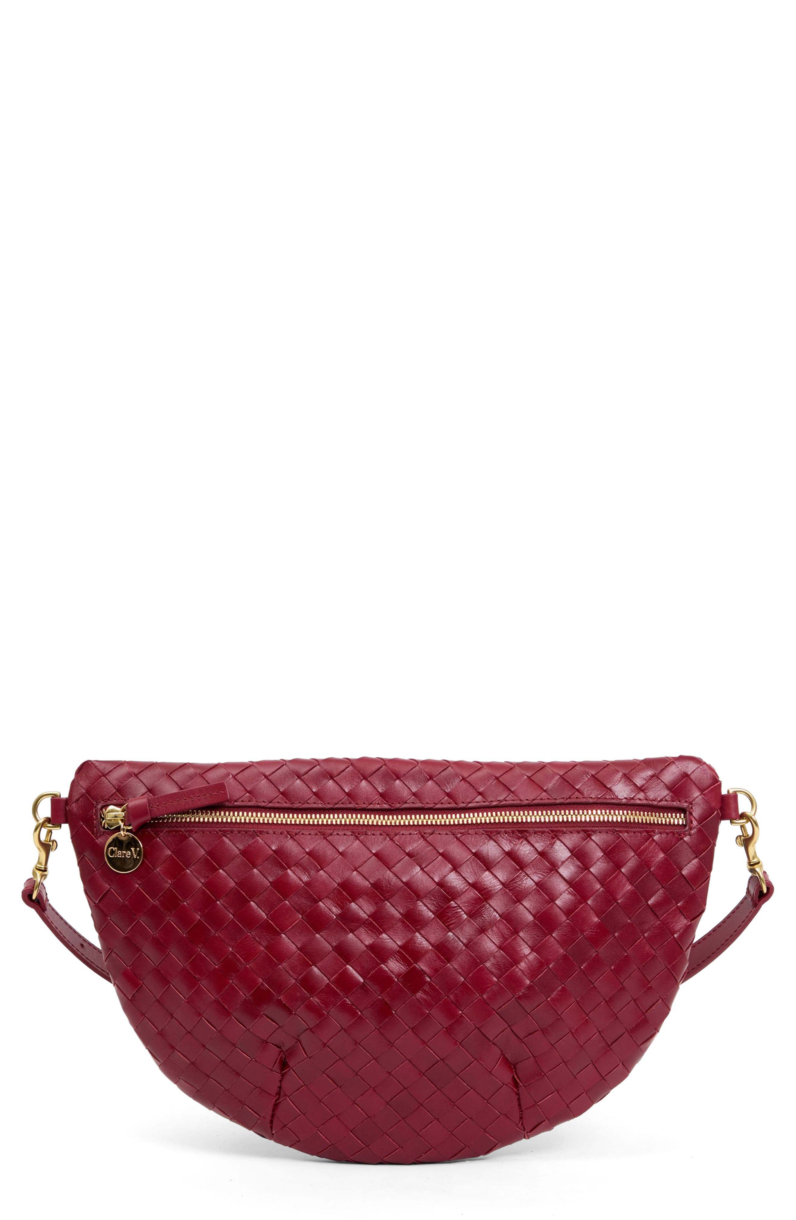 Grande Woven Leather Belt Bag, Main, color, GARNET