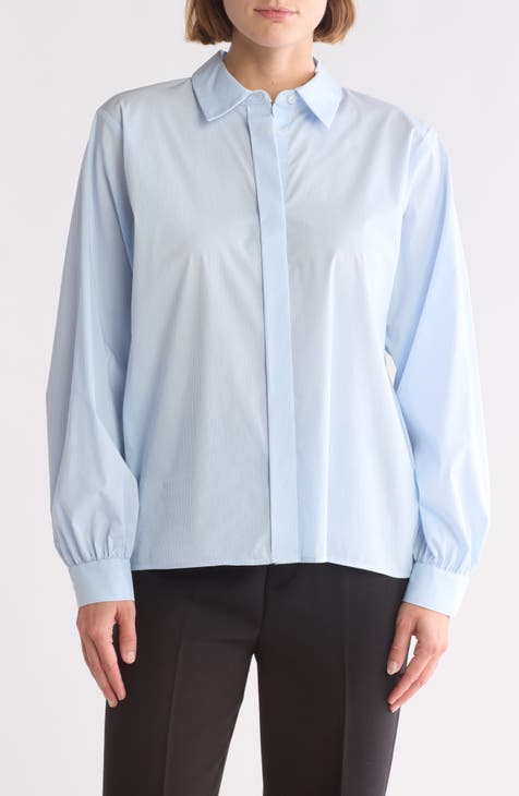 Stripe High-Low Buttton-Up Shirt