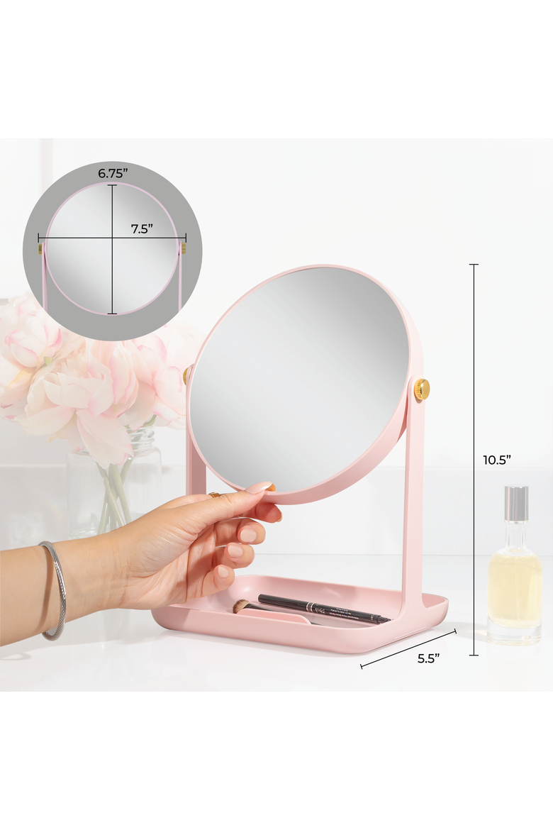 Back-to-School Makeup Mirror with Accessory Tray & Phone Holder, Alternate, color, Rose Quartz