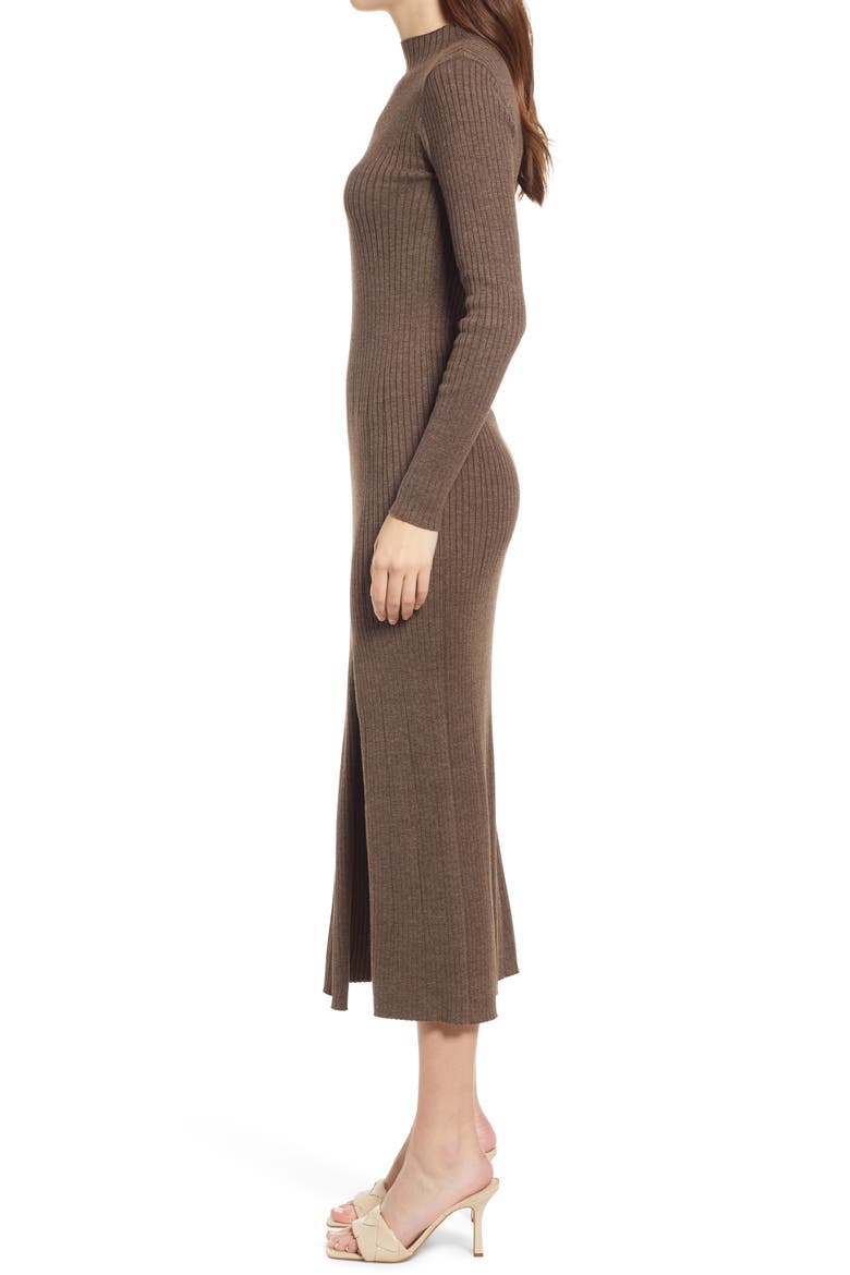 Long Sleeve Side Slit Sweater Dress, Alternate, color, BROWN