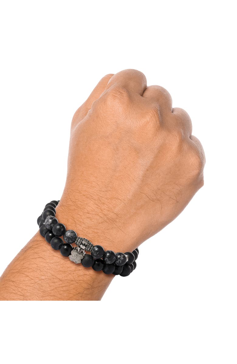 Lucky Brand Black Lava Bead Bracelets, Set of Two, Alternate, color, Black, Silver