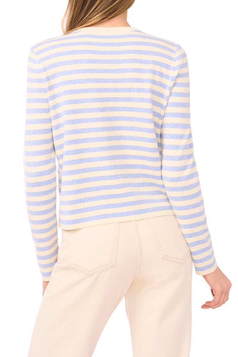 Stripe Crewneck Cardigan, Alternate, color, BERRY BLUE HEATHER