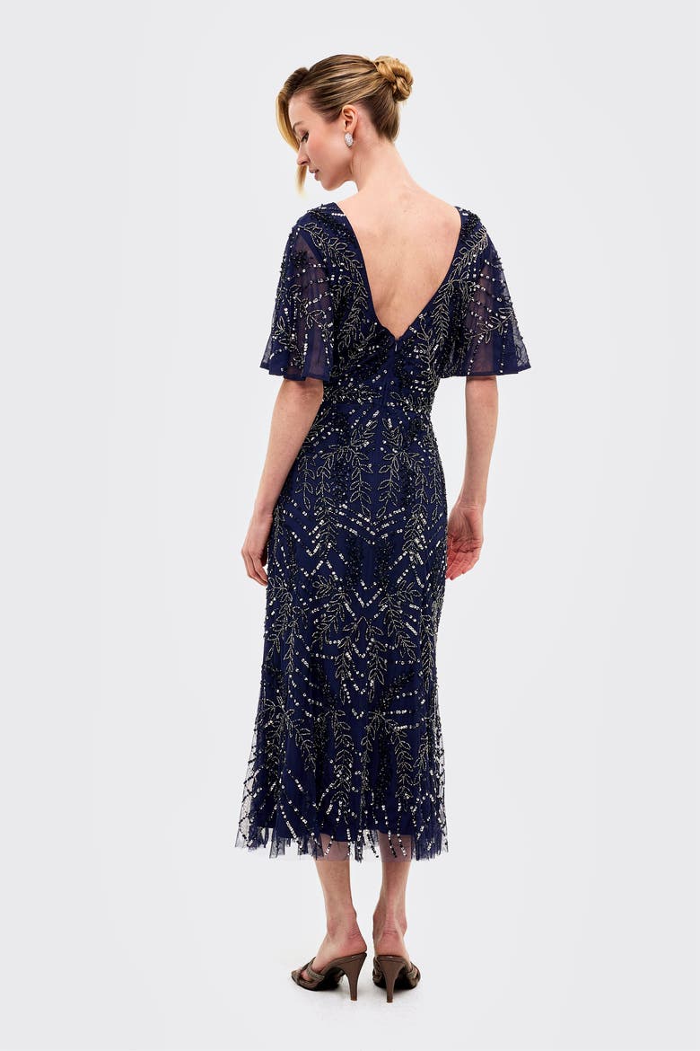 Embellished Sequins Flutter Sleeves Midi Dress, Alternate, color, Mid Night Blue