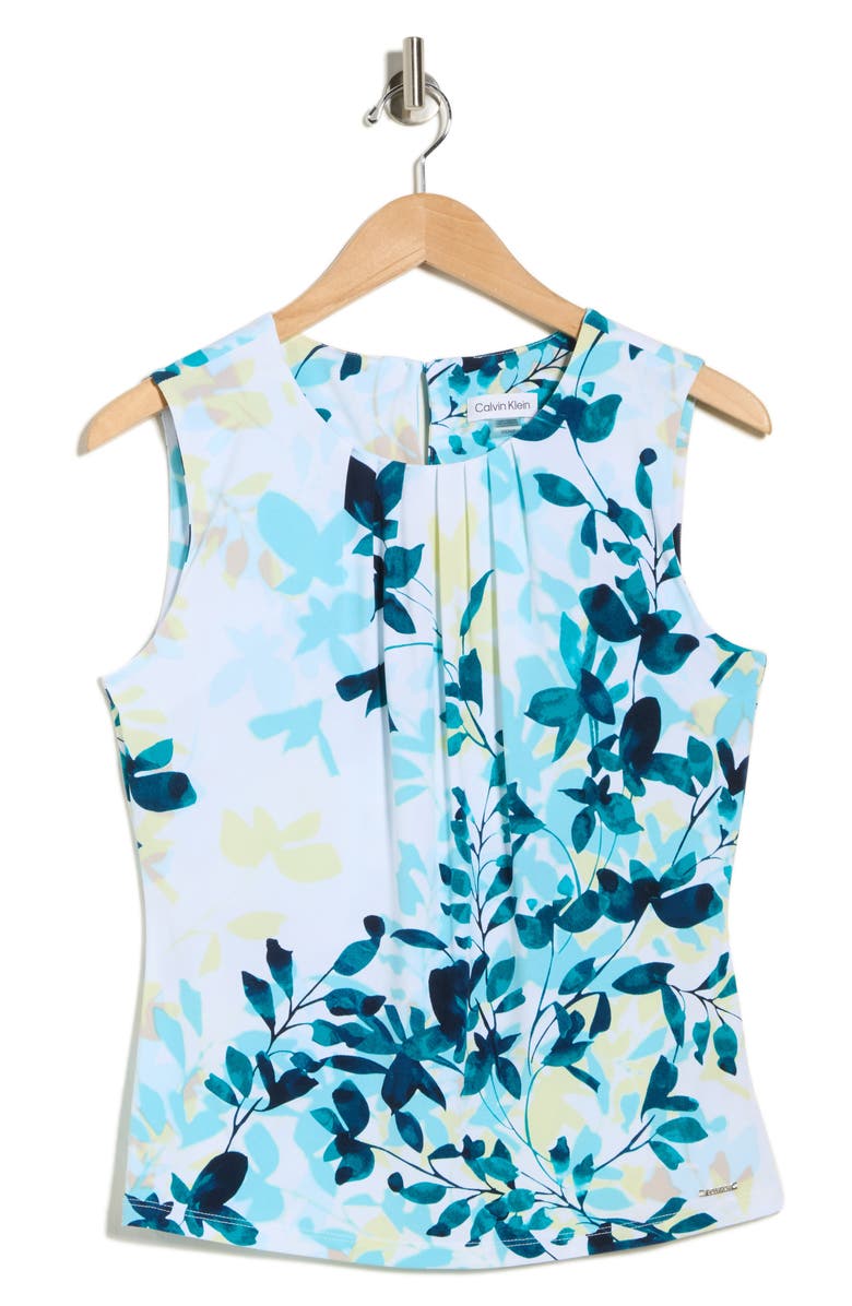 Calvin Klein Leaf Sleeveless Top, Alternate, color, White Multi