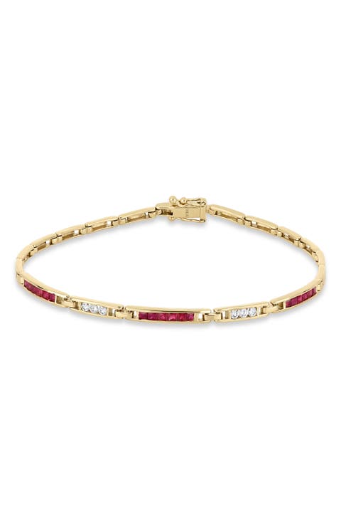18K Gold El Mar Gemstone and Natural Diamond Line Bracelet