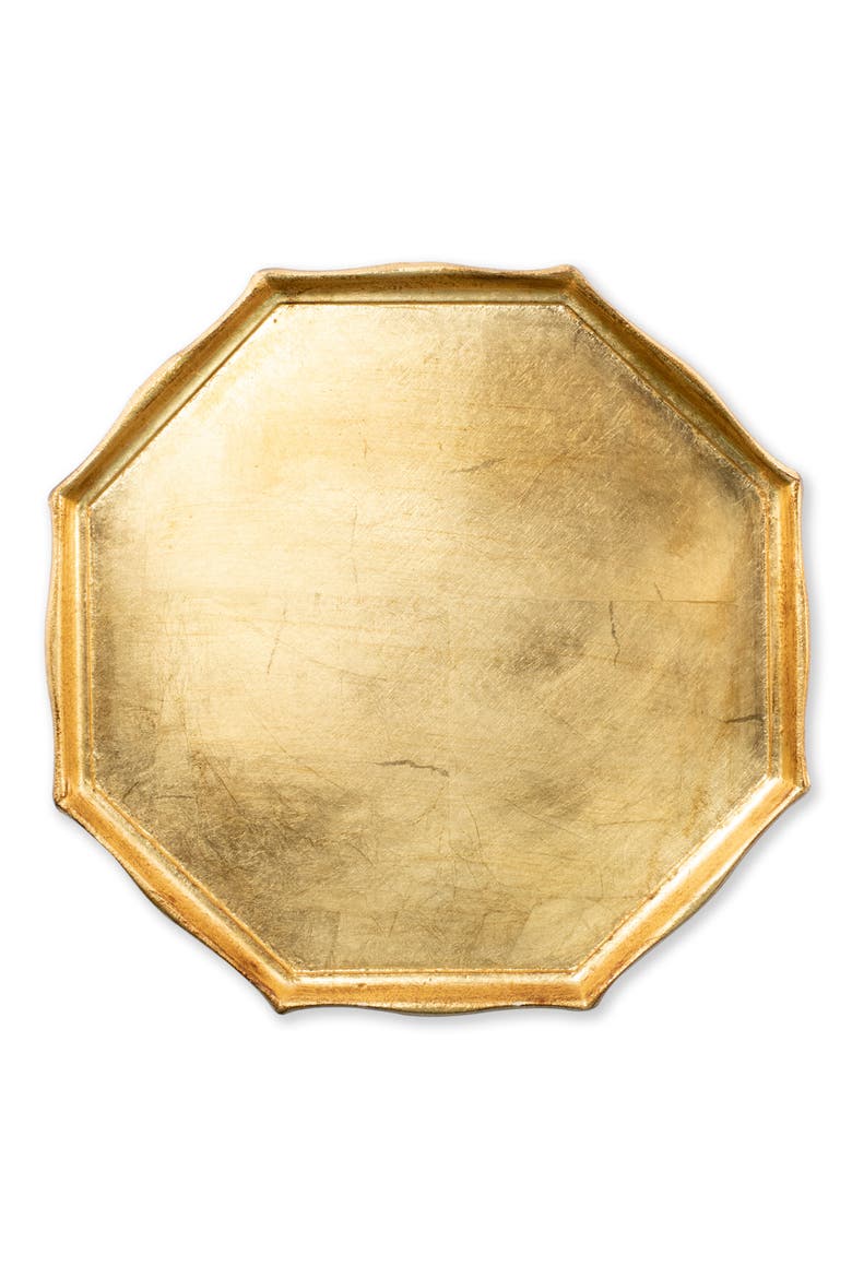 Florentine Wood Octagonal Tray, Main, color, GOLD