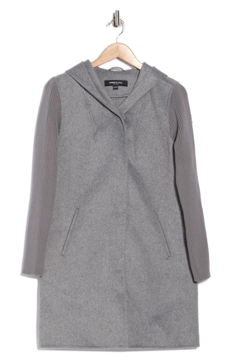 Kenneth Cole New York Double Face Wool Blend Hooded Coat, Alternate, color, Grey
