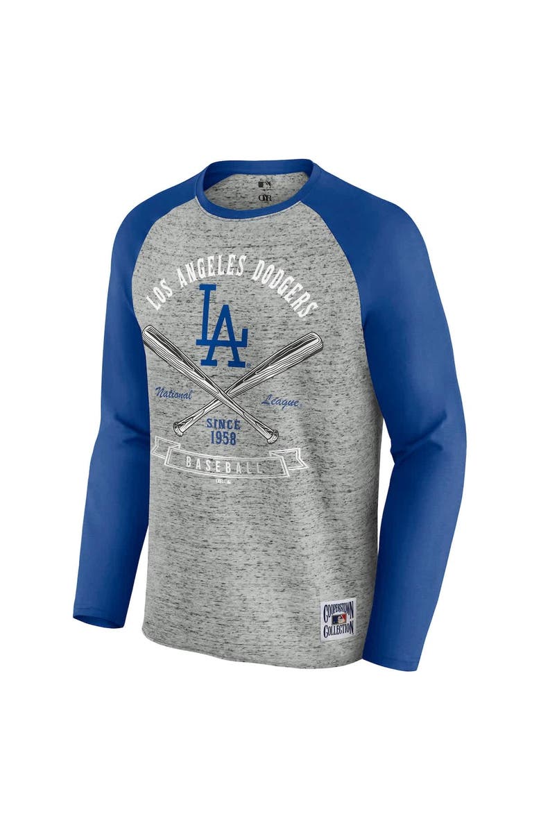 Darius Rucker Collection by Fanatics Men's Darius Rucker Collection by Fanatics  Heather Gray Los Angeles Dodgers Raw Edge Raglan Long Sleeve Baseball T-Shirt, Alternate, color, 