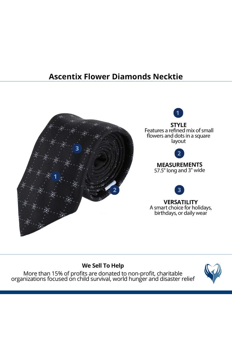 Ascentix Flower Diamonds Necktie, Alternate, color, Black