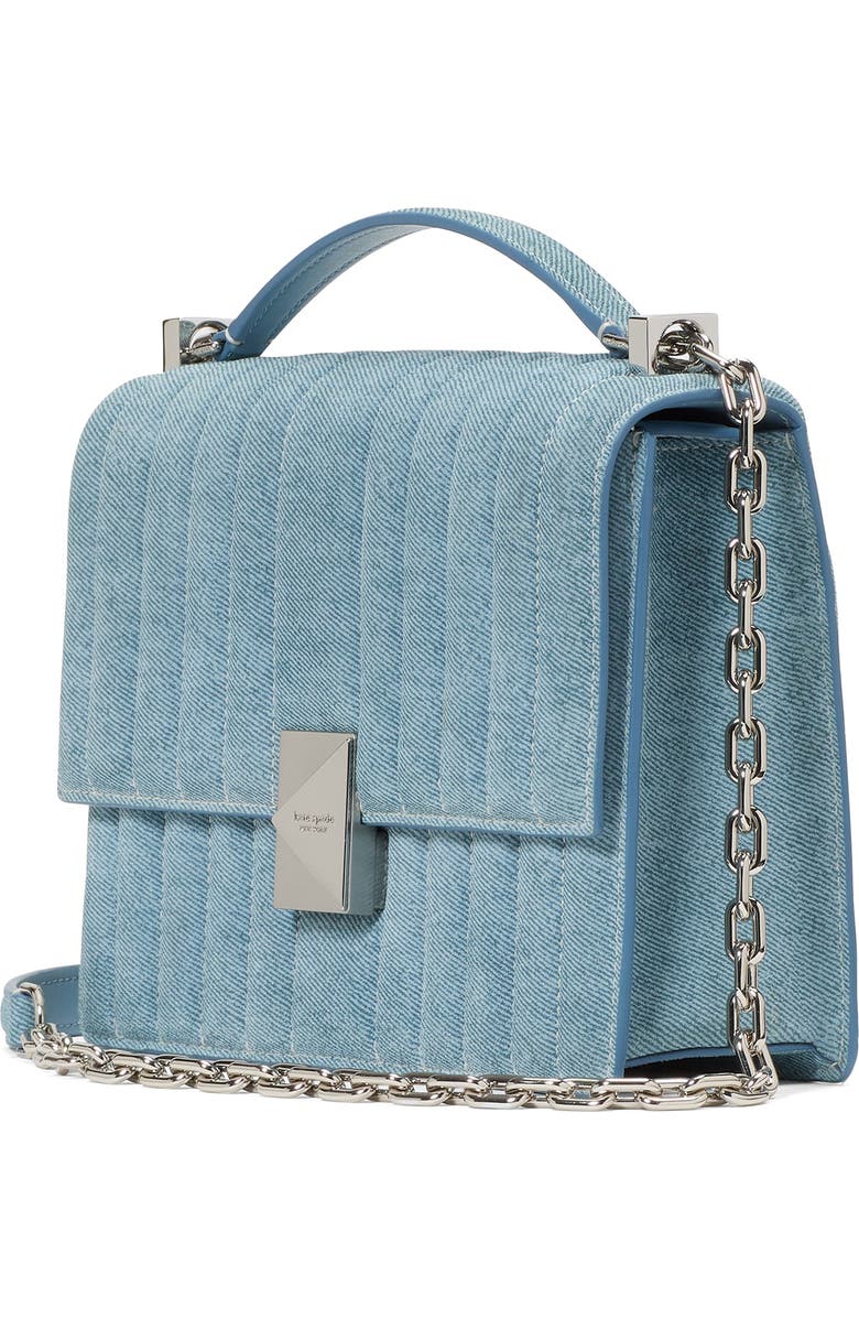 Kate Spade New York deco quilted denim suede convertible chain crossbody bag, Alternate, color,