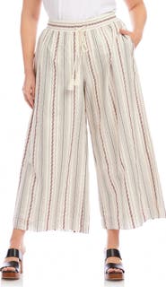 Karen Kane Embroidered Stripe Cotton Drawstring Crop Pants