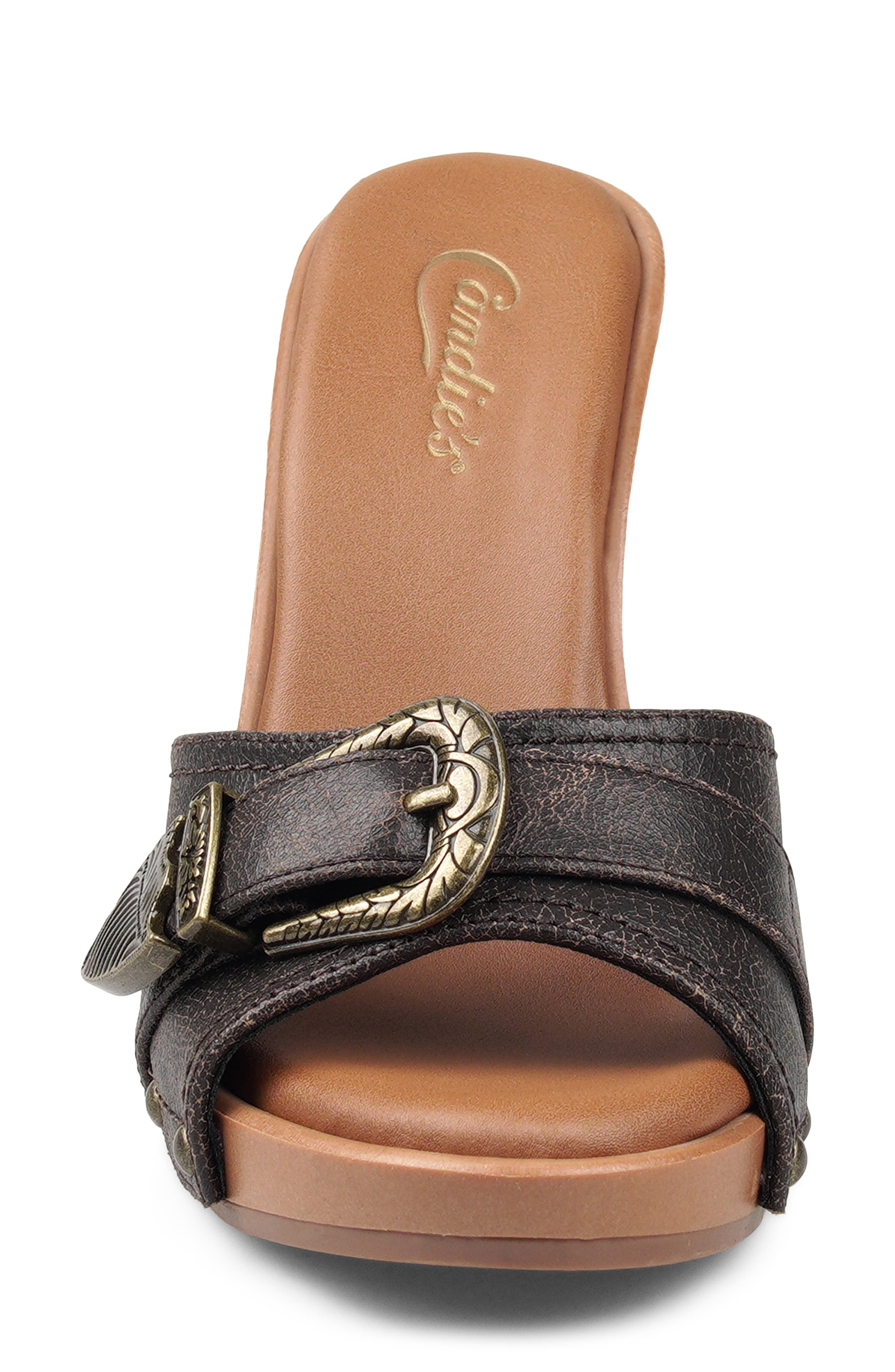 Candie's Federica Platform Slide Sandal, Alternate, color, Brown Leather