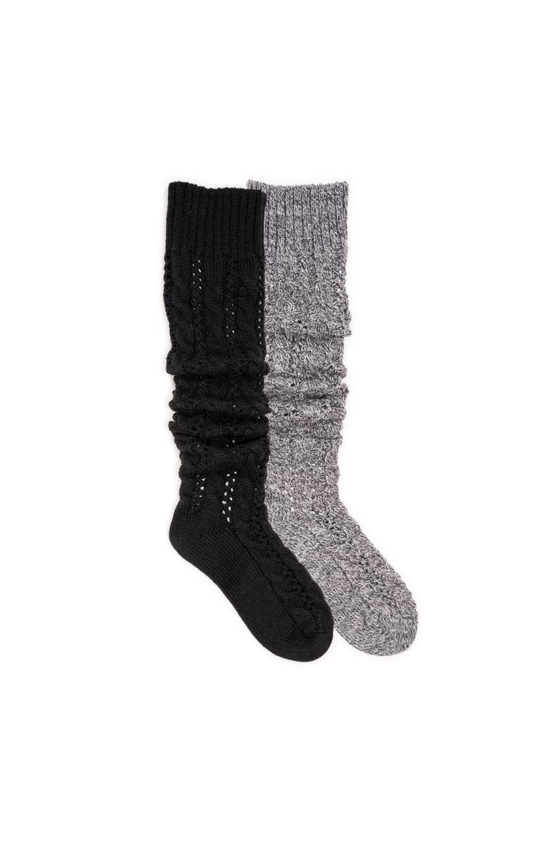 MUK LUKS Slouch Knit Cable Socks 2 Pair Pack, Main, color, Ebony/Ebony Marl