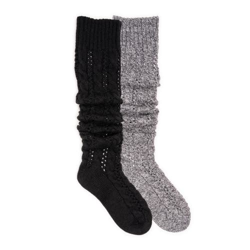 Muk Luks Slouch Knit Cable Socks 2 Pair Pack In Multi