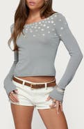 EDIKTED Iridescent Button Boat Neck Sweater