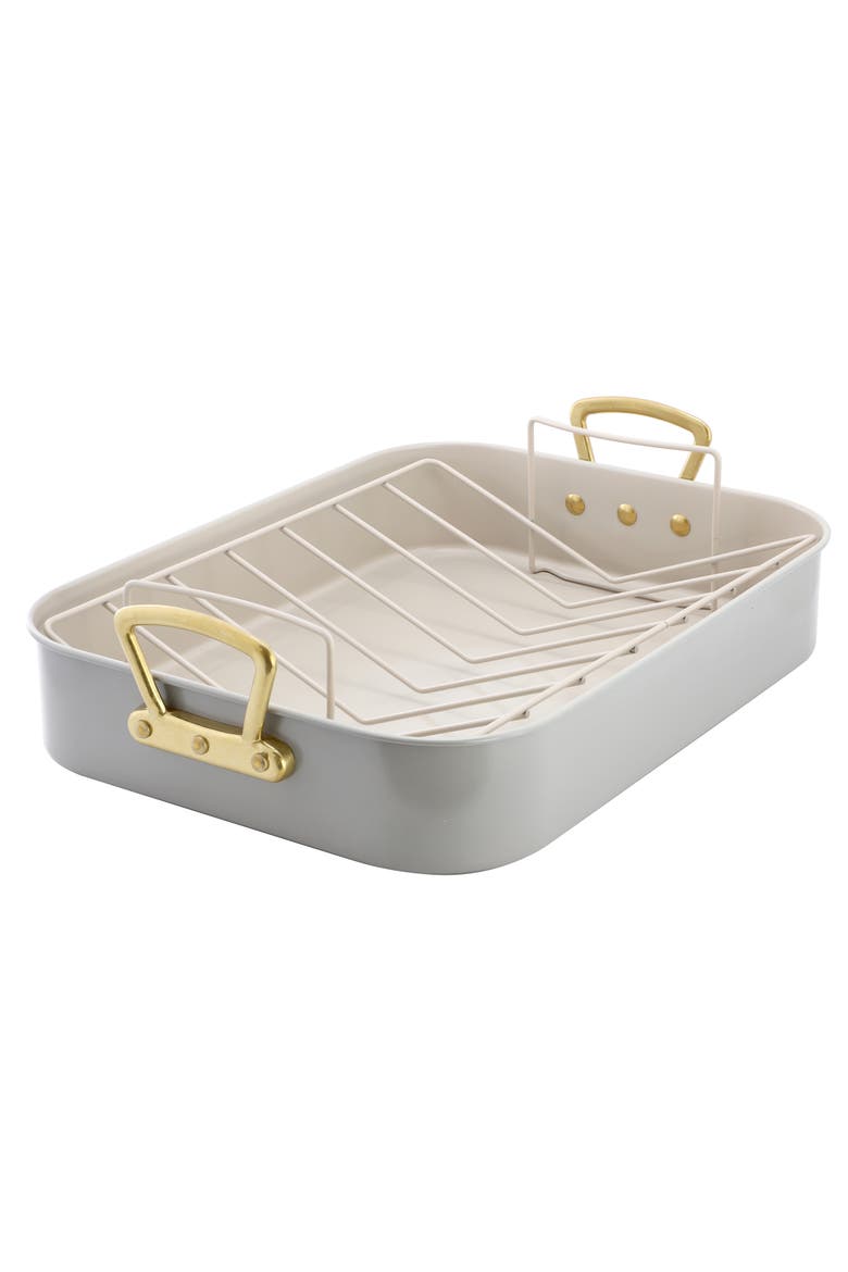 2 Piece Nonstick Steel Roaster Pan with Rack, Main, color, Brown
