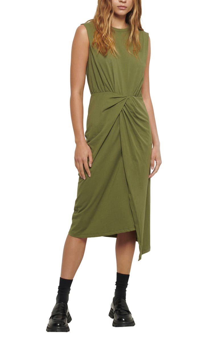 Derek Lam 10 Crosby Landry Sleeveless Twist Waist Cotton Dress, Main, color, Fatigue