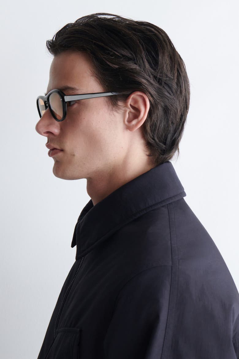 Oval-Frame Sunglasses, Alternate, color, BLACK / ORANGE