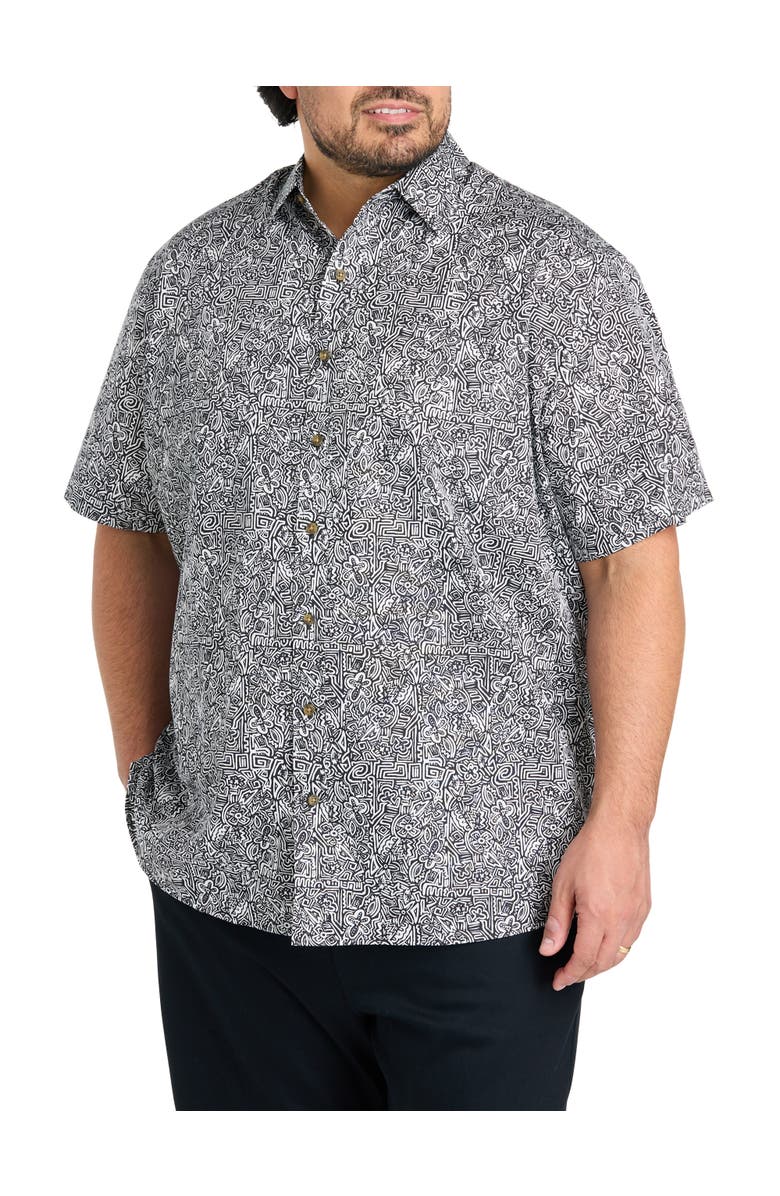 Oak Hill by DXL Big & Tall  Tribal Print Sport Shirt, Main, color, Black White