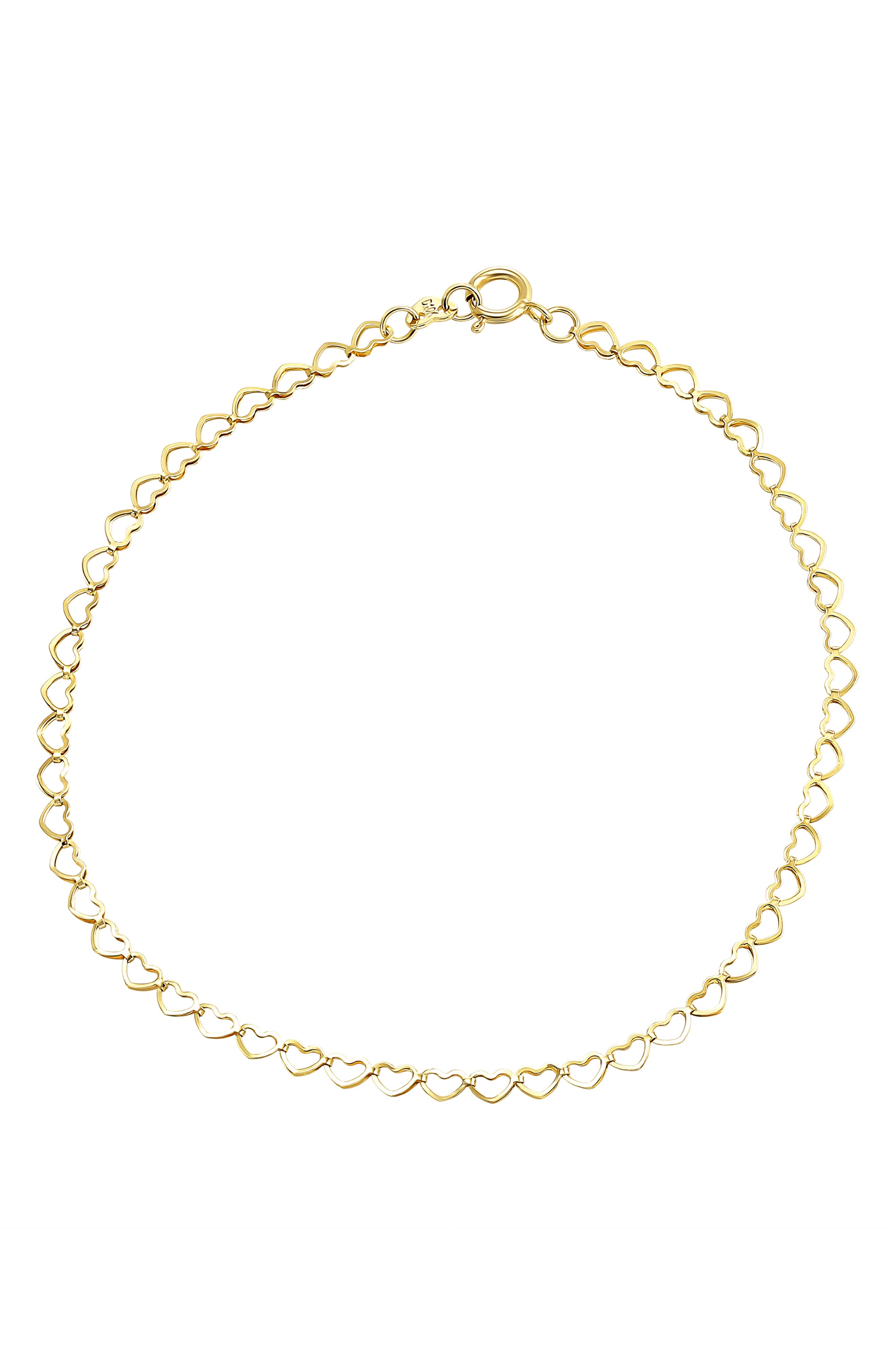 CANDELA JEWELRY 10K Yellow Gold Heart Chain Bracelet