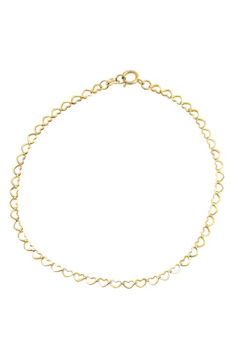 10K Yellow Gold Heart Chain Bracelet