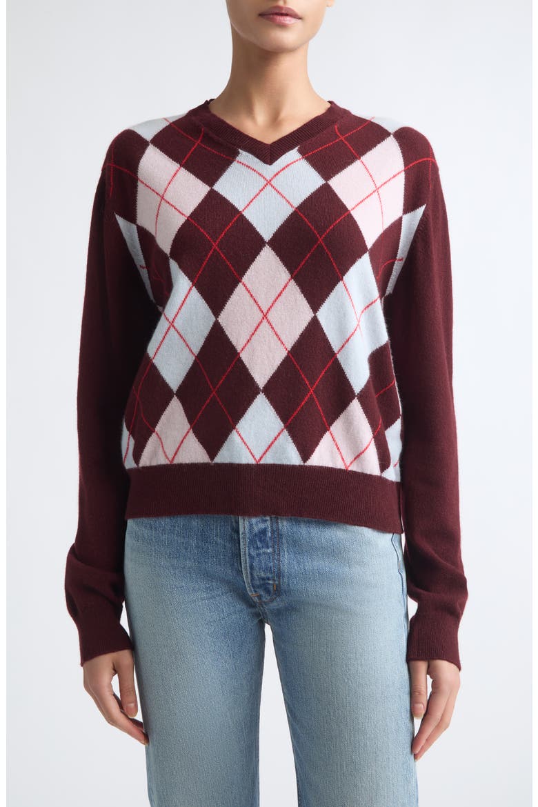 The Academy Argyle Cashmere Sweater, Main, color, BURGUNDY/ PINK